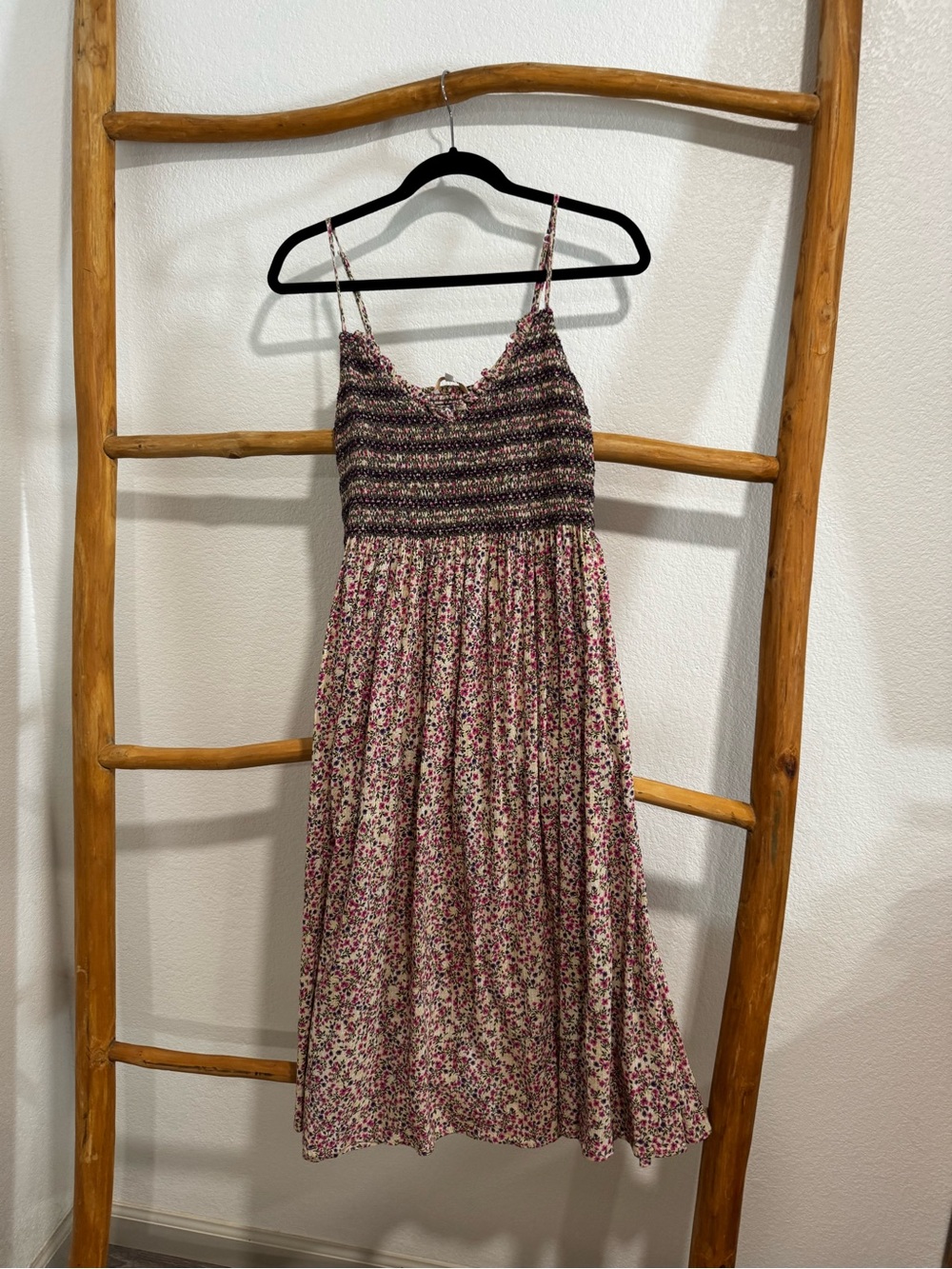 Olivaceous Floral Smocked Midi Dress | Size M | Cottagecore Sundress